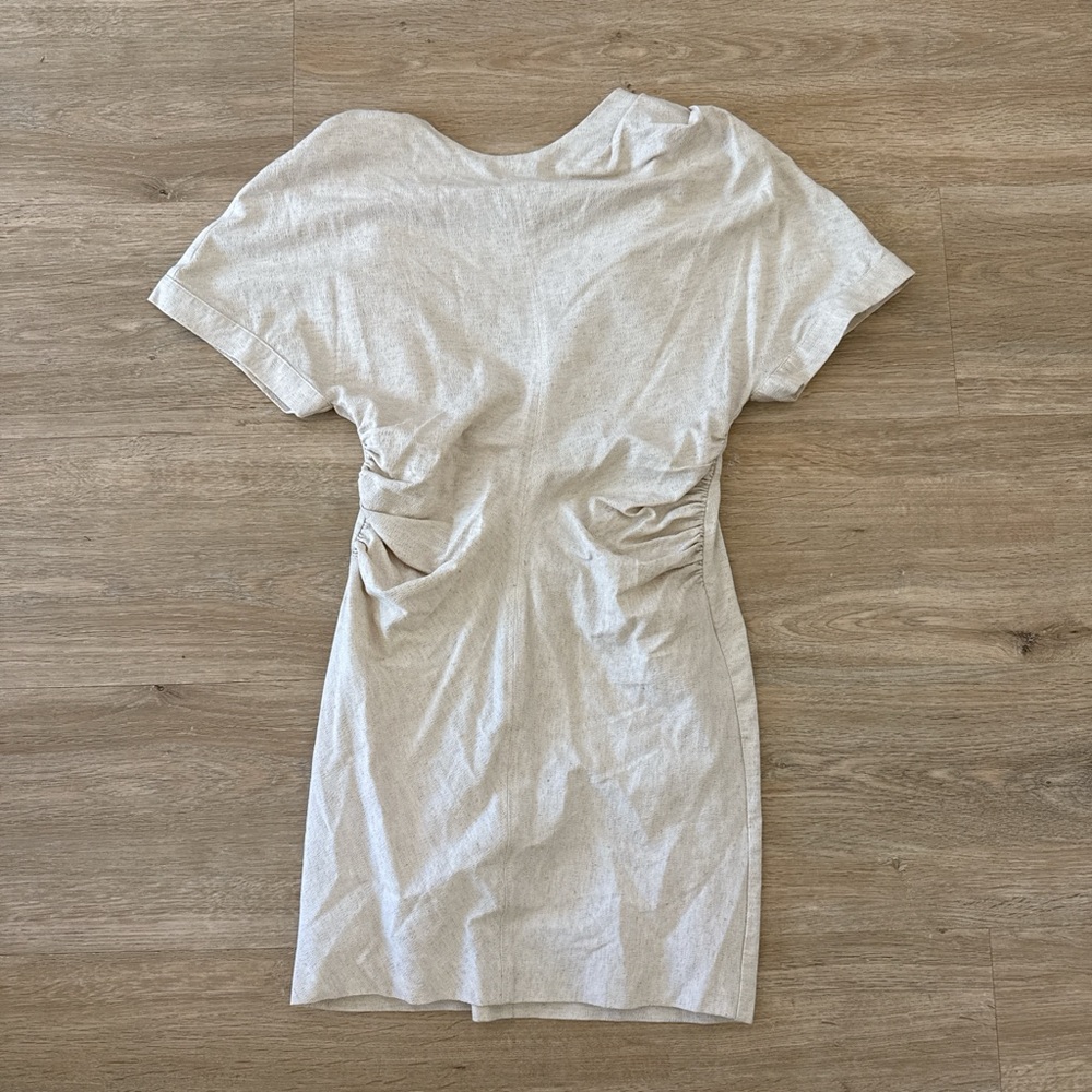 NWT Zara Light Beige Ruched Braided Back Short Sleeve Shift Dress M